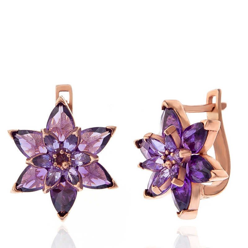 Silver Rose Purple Lotus Flower Women's Earrings