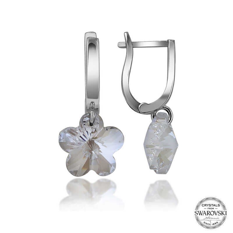 Pendientes colgantes de margarita blanca y plata con cristales de Swarovski para mujer