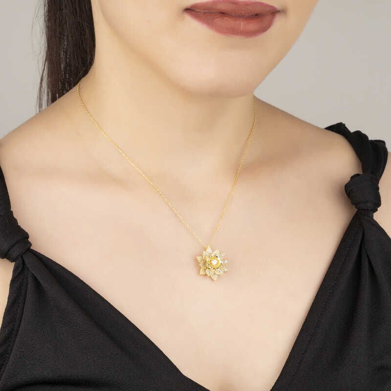 Silver Gold White Stone Lotus Flower Women's Necklace