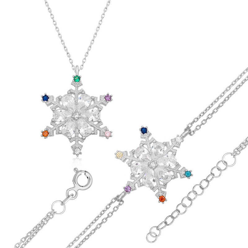Silver Color Stone Snowflake Women Set