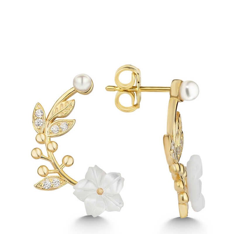 Silver Gold Mother of Pearl Flower Studded Women's Earrings