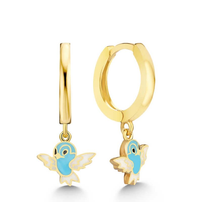 Silver Gold Blue Colored Dangling Bird Women's Earrings