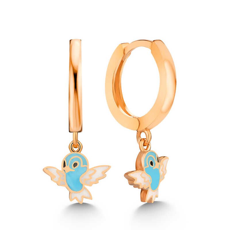 Silver Rose Blue Colored Dangling Bird Women's Earrings