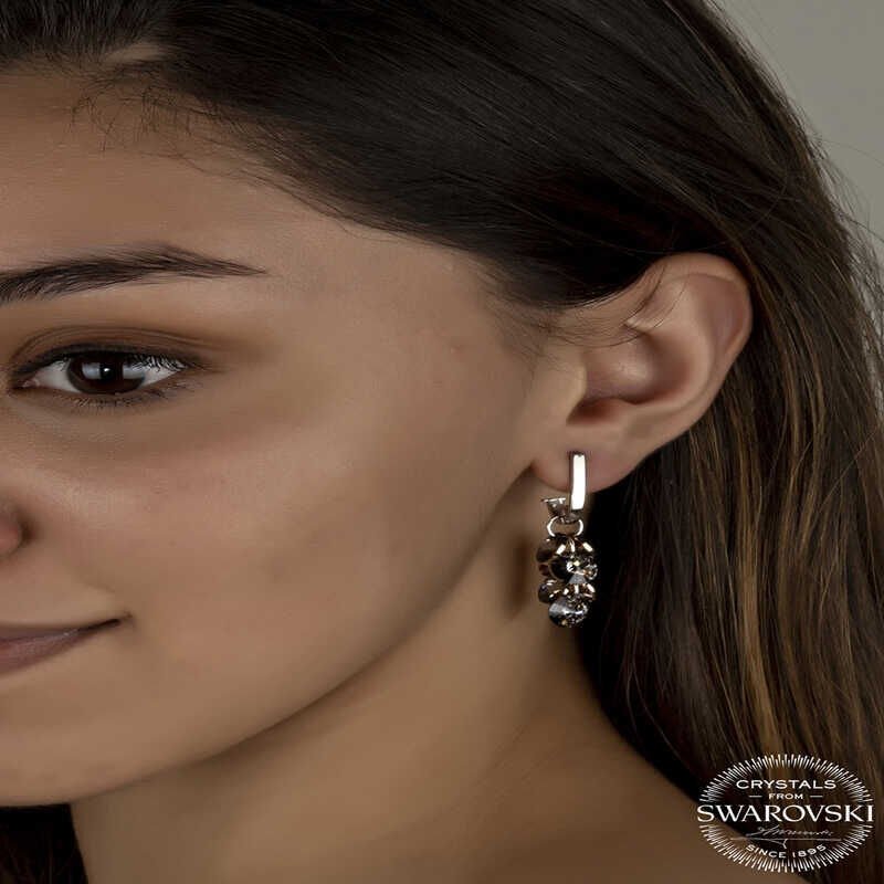 Swarovski Crystal Stone Silver Cluster Dangle Stud Women's Earrings