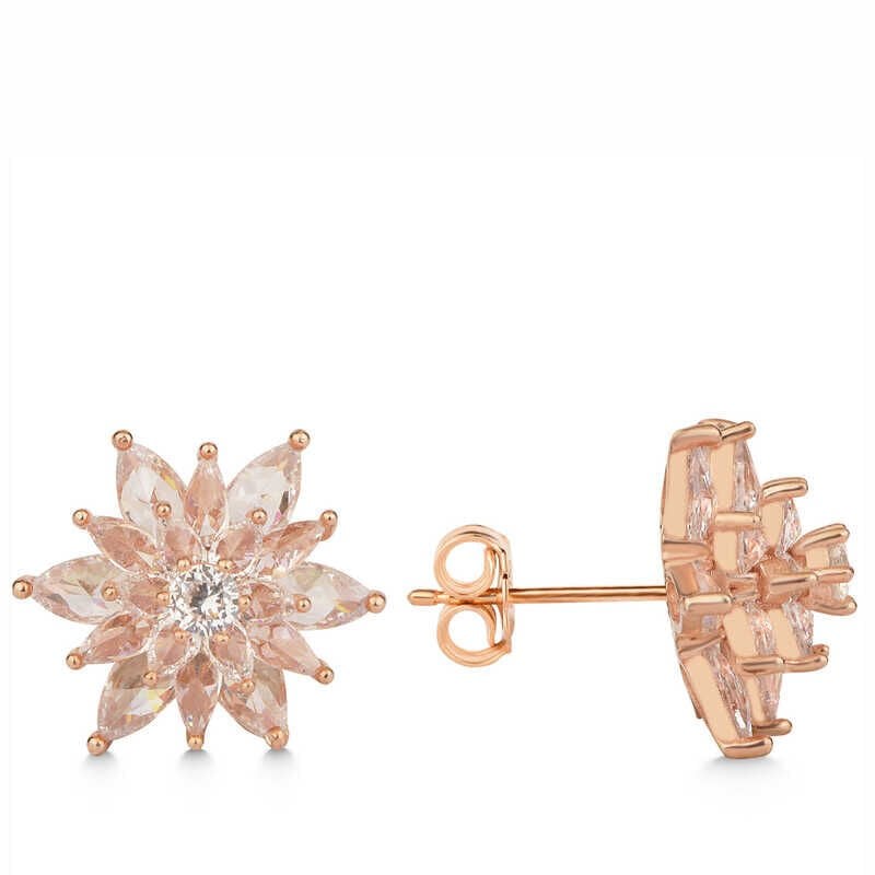 Silver Rose 4 Layer Lotus Flower Women Stud Earrings