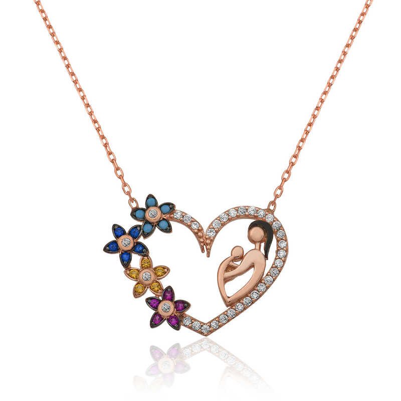 Silver Heart Mother Child Women's Necklace