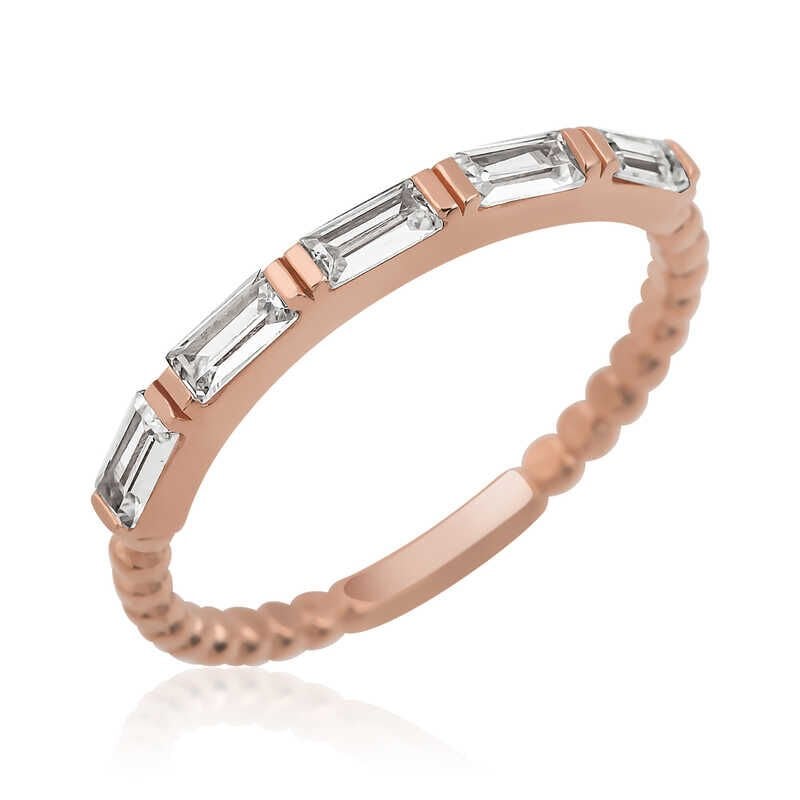 Silver Rose Row Baguette Stone Women's Ring
