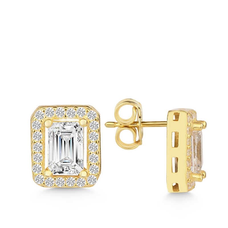Silver Gold White Baguette Stone Studded Women's Earrings