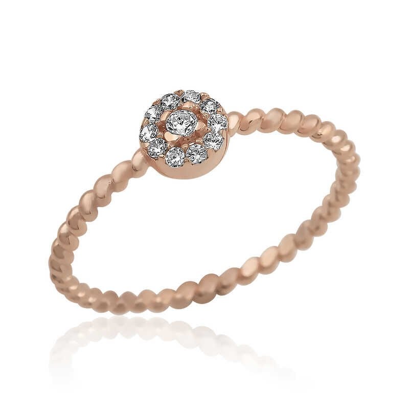 Silver Rose Zircon Stone Women's Ring