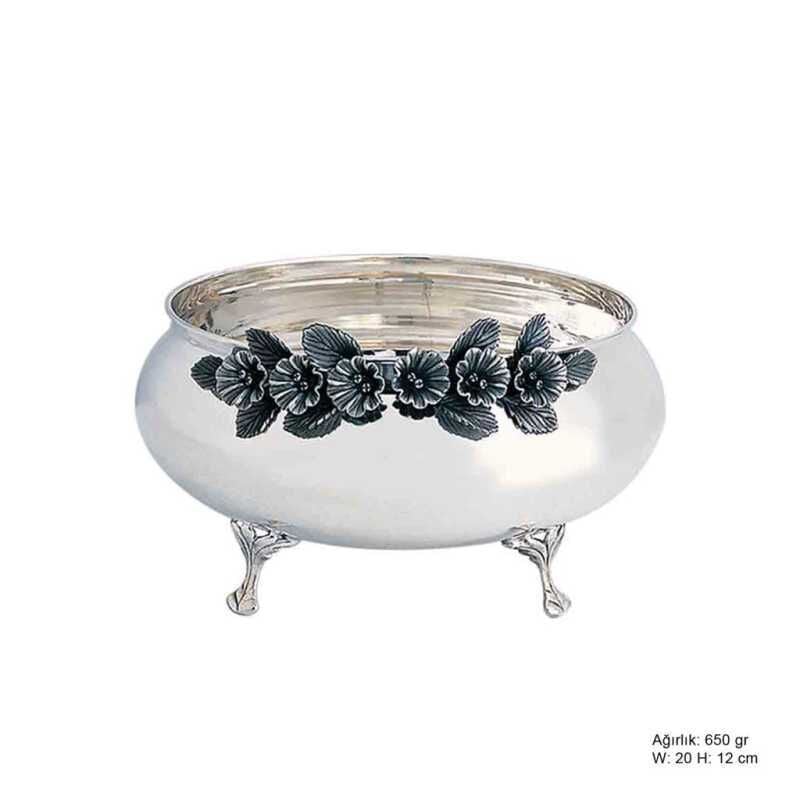 Silver Sugar Bowl with Orchid Pattern