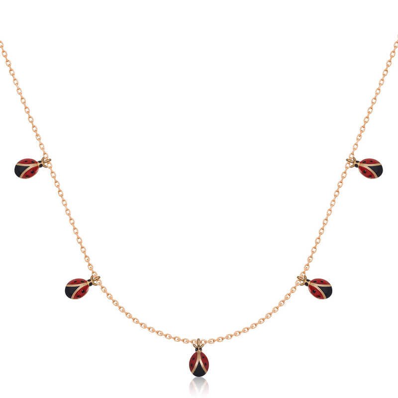 Gümüş Rose Uğur Böceği Şans Kadın Kolye