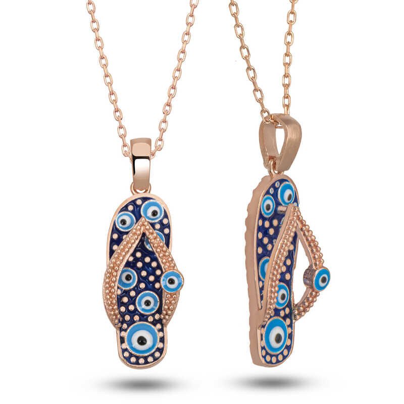 Silver Rose Evil Eye Flip-Flops Women's Necklace
