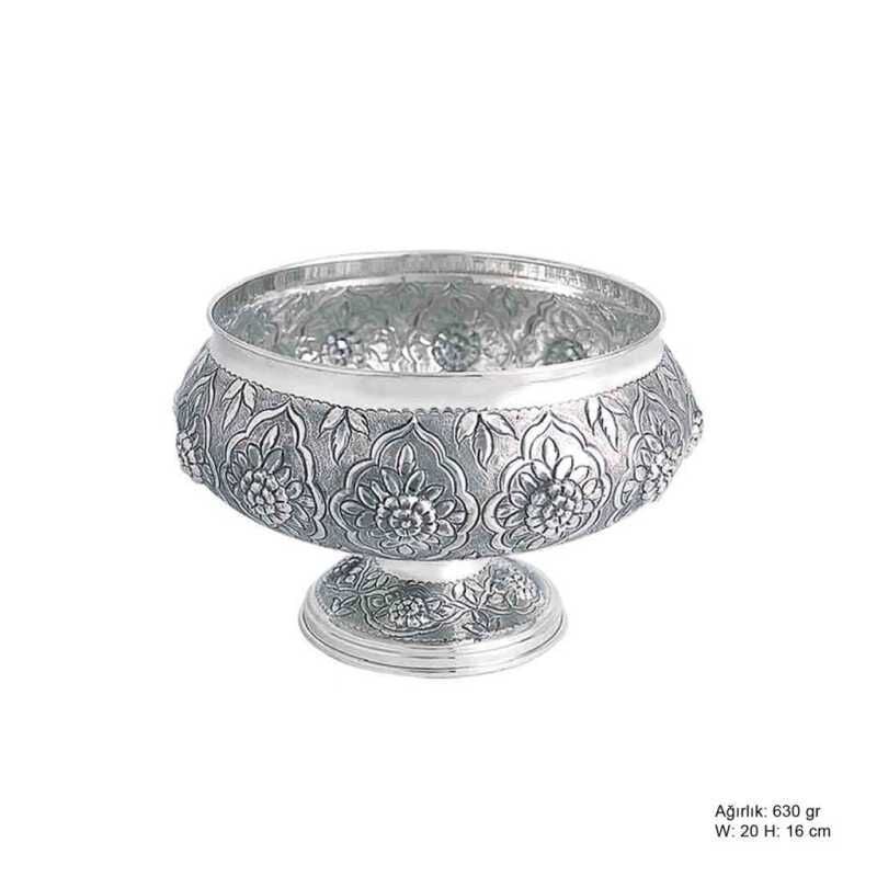 Flower Patterned Silver Sugar Bowl