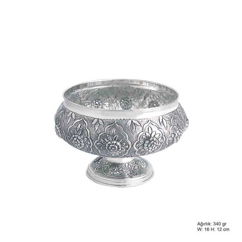 Flower Patterned Silver Sugar Bowl