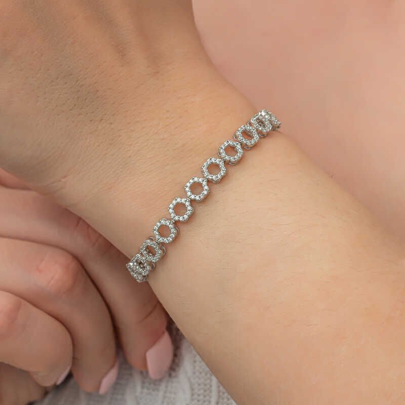 Silver Circle White Stone Waterway Women's Bracelet