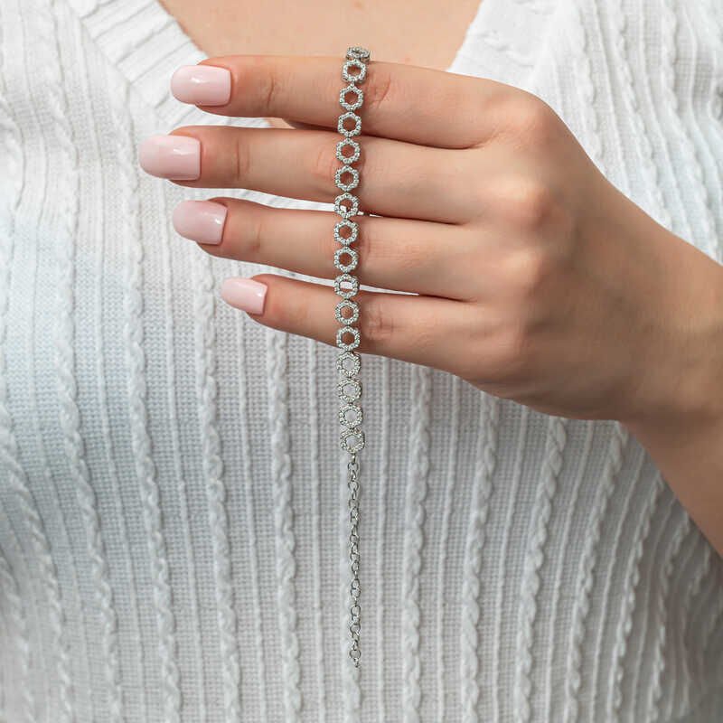 Silver Circle White Stone Waterway Women's Bracelet