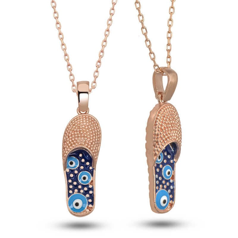 Silver Rose Evil Eye Closed Slipper Women's Necklace