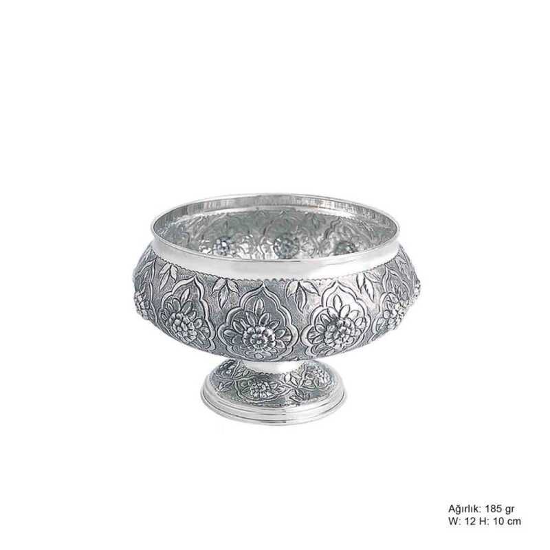Flower Patterned Silver Sugar Bowl