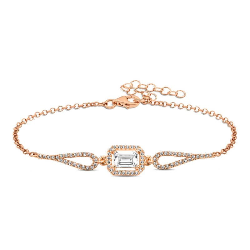 Silver Rose Rectangle Baguette Bracelet