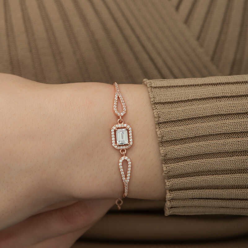 Silver Rose Rectangle Baguette Bracelet