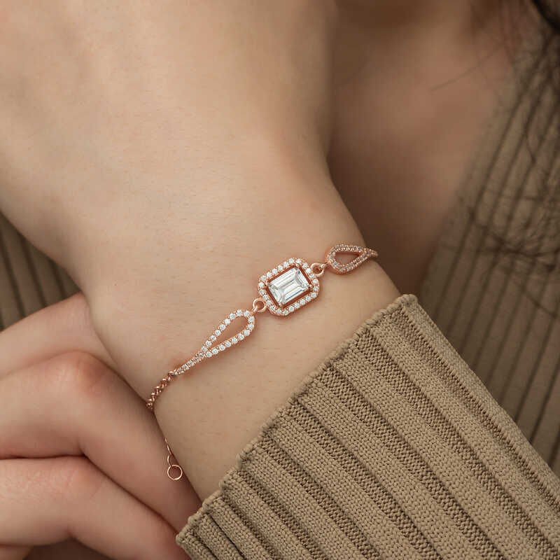 Silver Rose Rectangle Baguette Bracelet