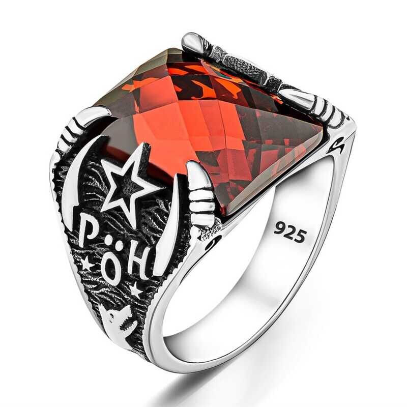Silver Police Special Operations Red Stone Men's Ring