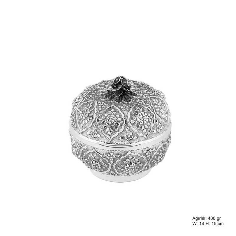 Daisy Patterned Silver Bonbonyer