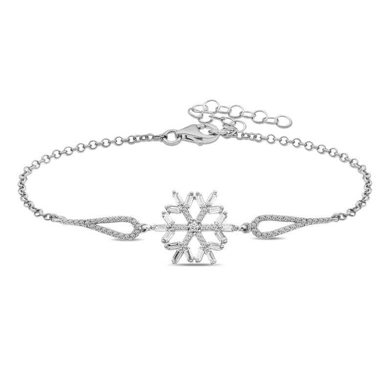 Silver Baguette Stone Snowflake Bracelet