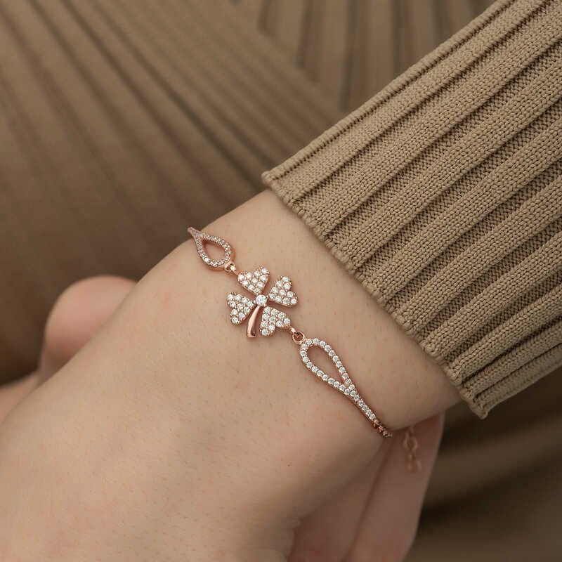 Silver Rose Clover Bracelet