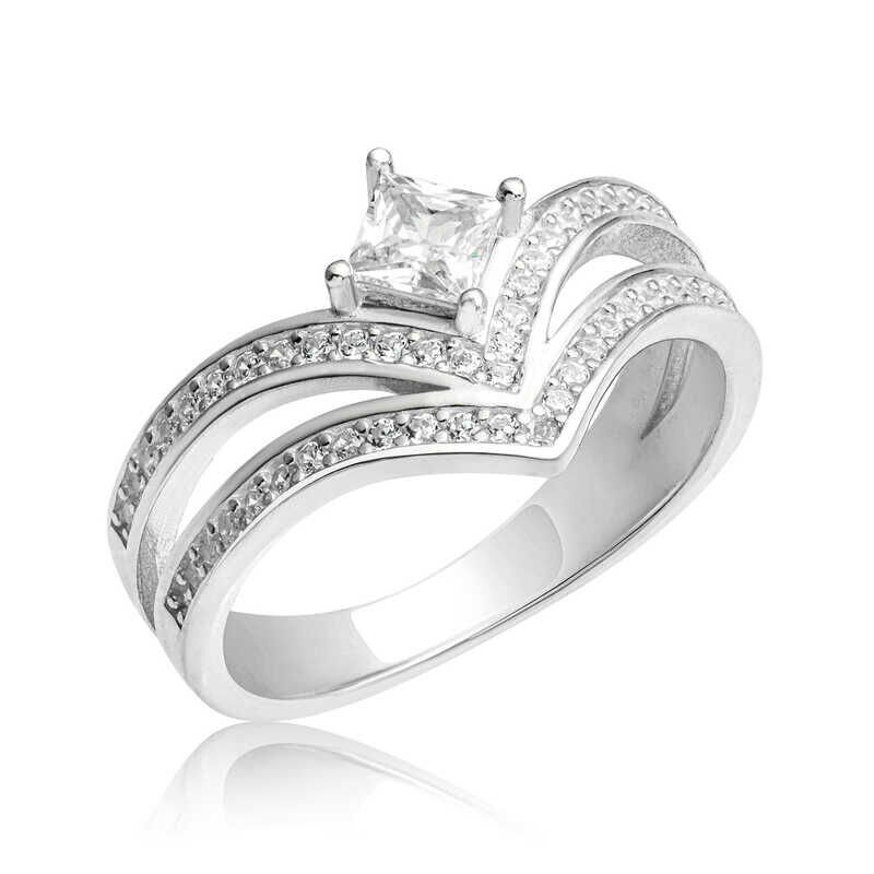 Silver Single Stone Women's Ring