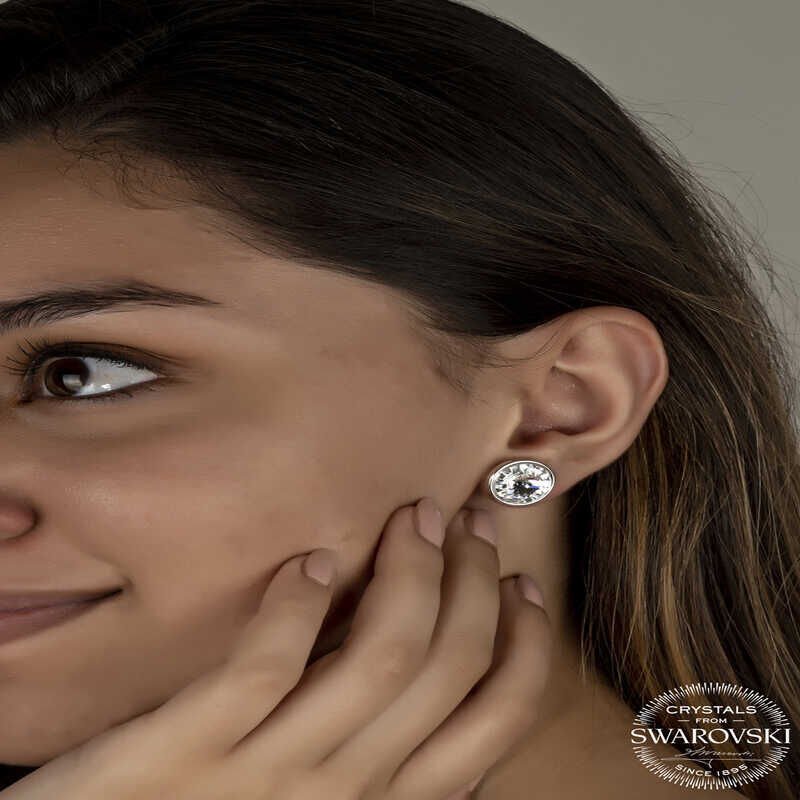 Swarovski Crystal Stone Silver Studded Women's Earrings