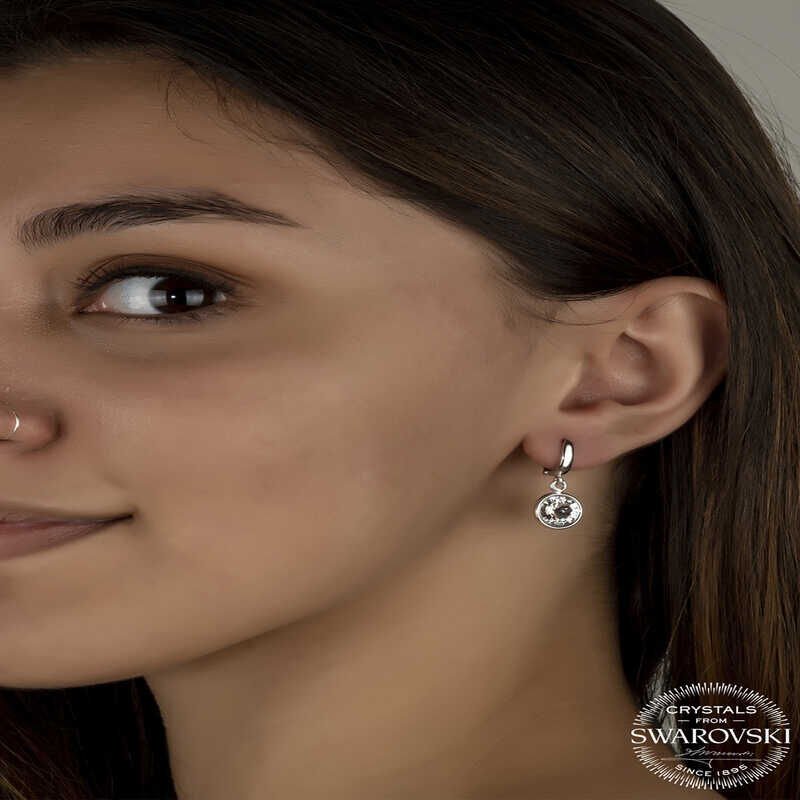 Swarovski Crystal Stone Silver White Dangle Women's Earrings
