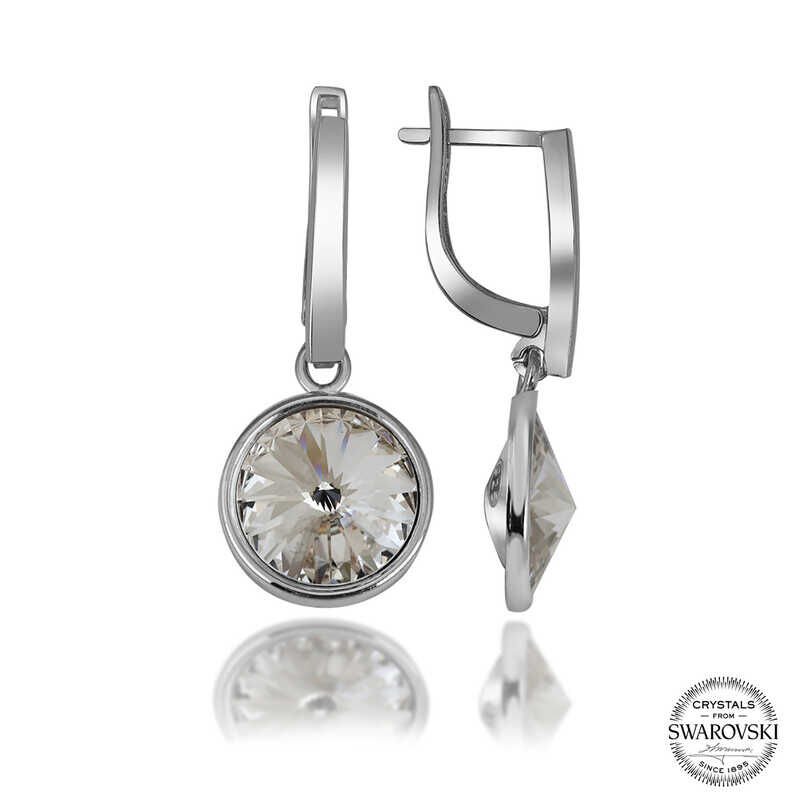 Swarovski Crystal Stone Silver White Dangle Women's Earrings