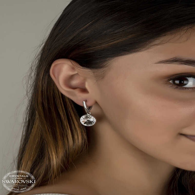 Swarovski Crystal Stone Silver White Dangle Women's Earrings