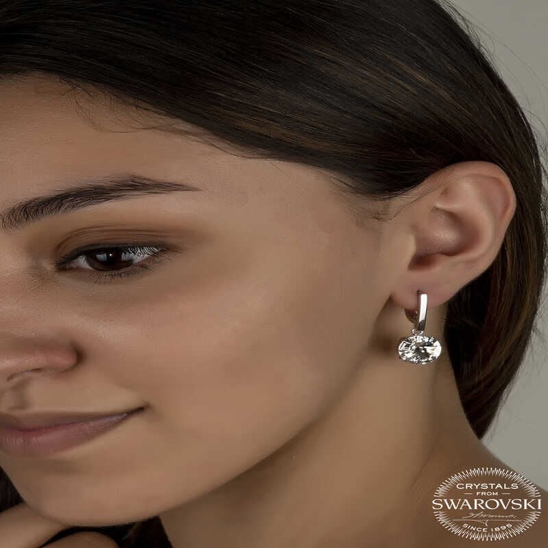 Swarovski Crystal Stone Silver White Dangle Women's Earrings