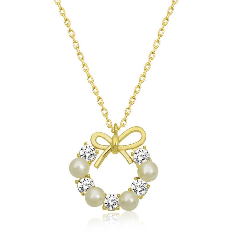 Silver Gold Pearl Ribbon Women's Necklace