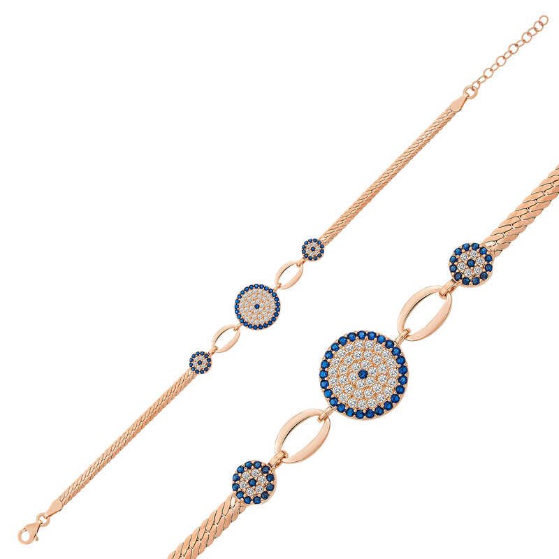 Silver Rose Evil Eye Beaded Bracelet