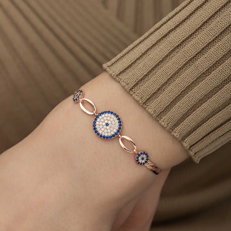 Silver Rose Evil Eye Beaded Bracelet