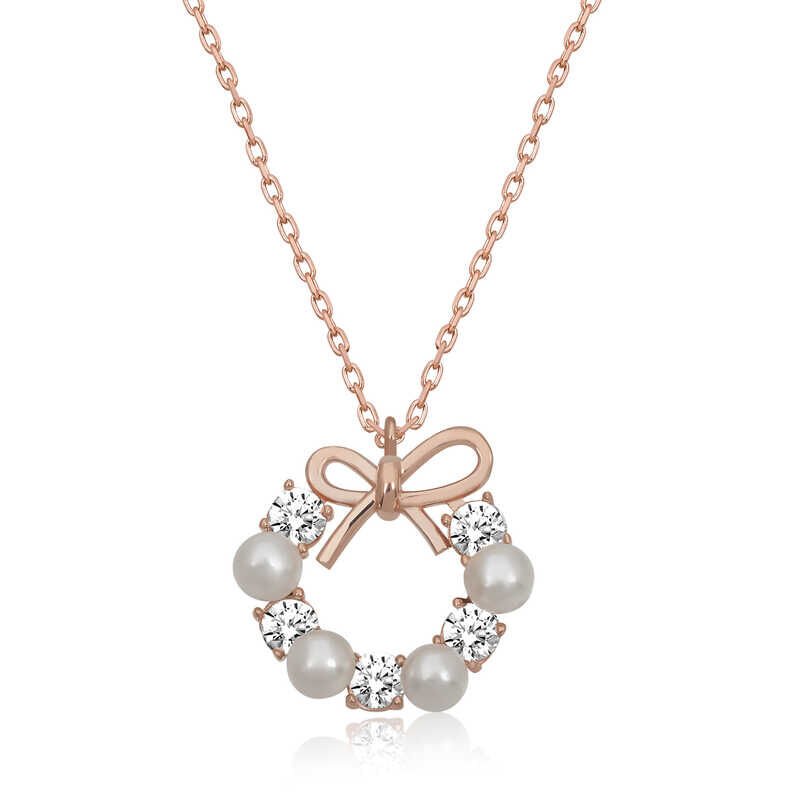 Silver Rose Pearl Ribbon Women's Necklace