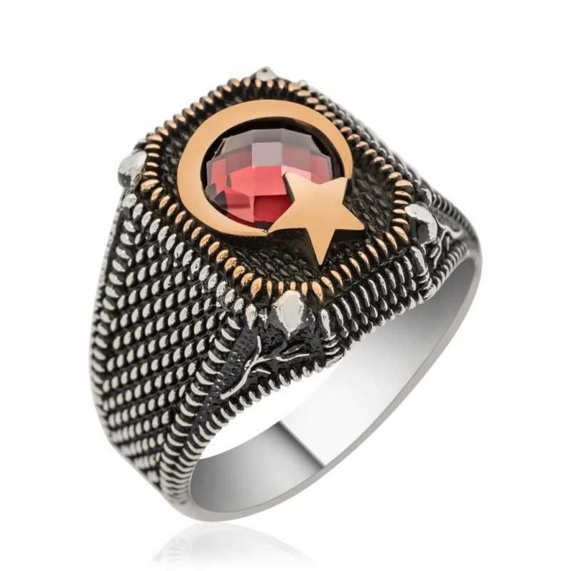 Silver Crescent Star Men's Ring