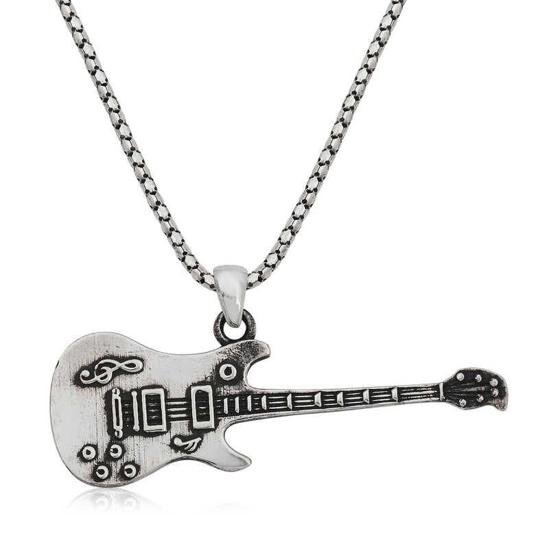 Silver Electric Guitar Men's Necklace