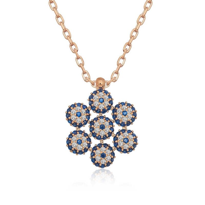 Silver Rose Flower Model Evil Eye Necklace