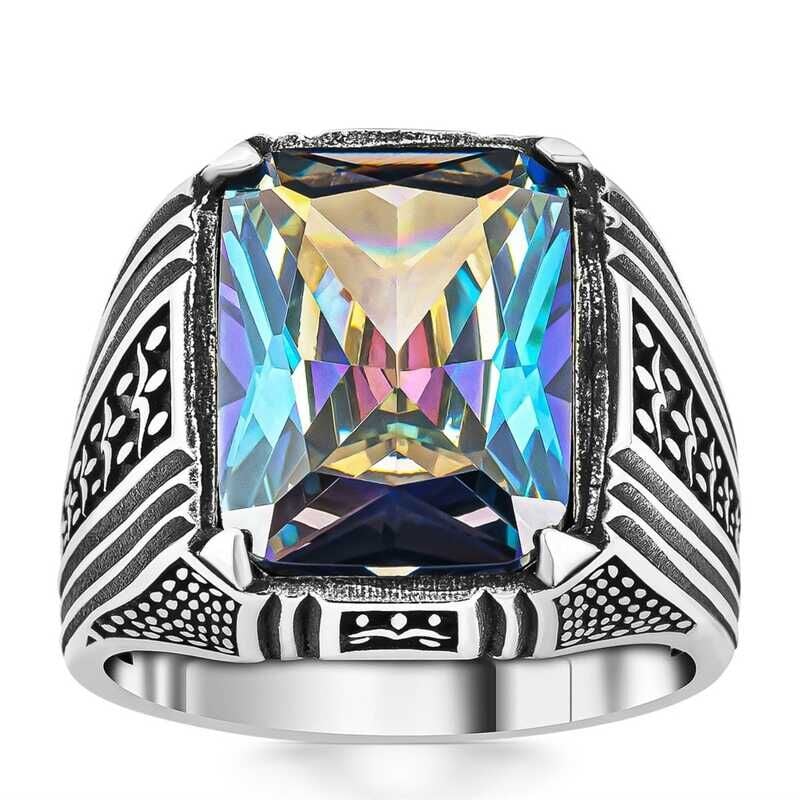 Silver Mystic Topaz Square Men's Ring
