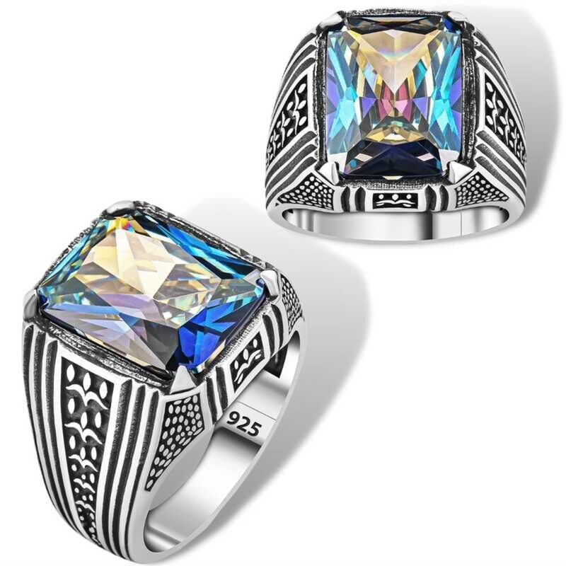 Silver Mystic Topaz Square Men's Ring