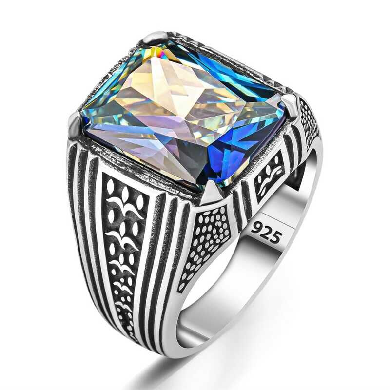 Silver Mystic Topaz Square Men's Ring