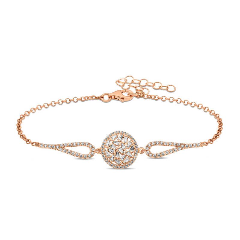 Silver Rose Baguette Stone Bracelet