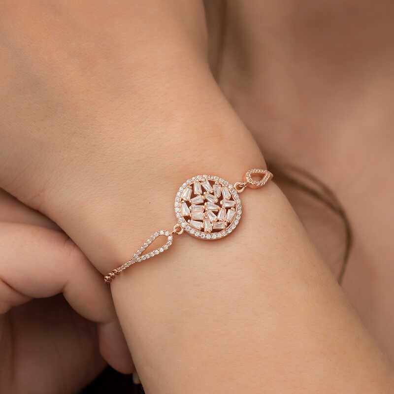 Silver Rose Baguette Stone Bracelet