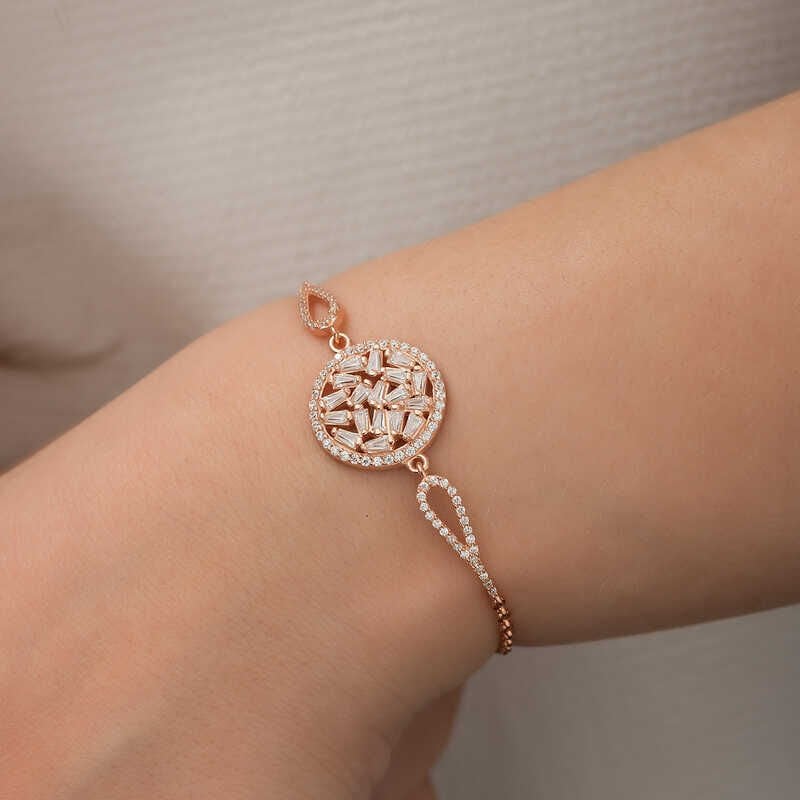 Silver Rose Baguette Stone Bracelet