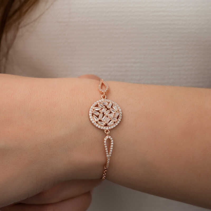 Silver Rose Baguette Stone Bracelet