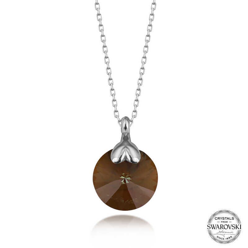 Swarovski Crystal Brown Stone Silver Women's Necklace